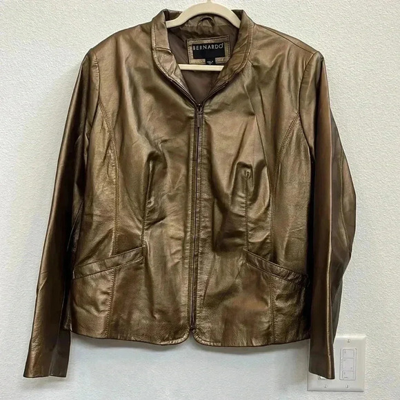 Women’s Bernardo Brand Genuine Leather Gold Jacket Size: XL - Picture 2 of 7